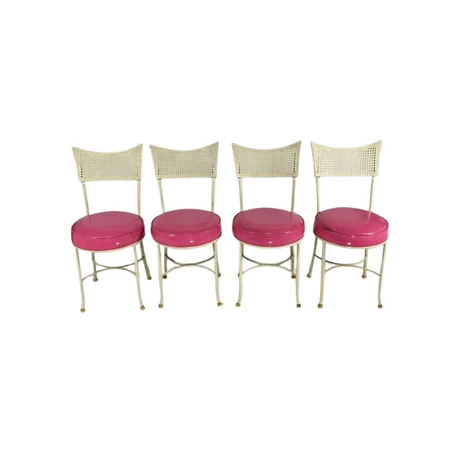 Metal 1950s Table & 4 Faux Cane and Bamboo Iron Chairs in Pink Vegan Leather For Sale - Image 7 of 18