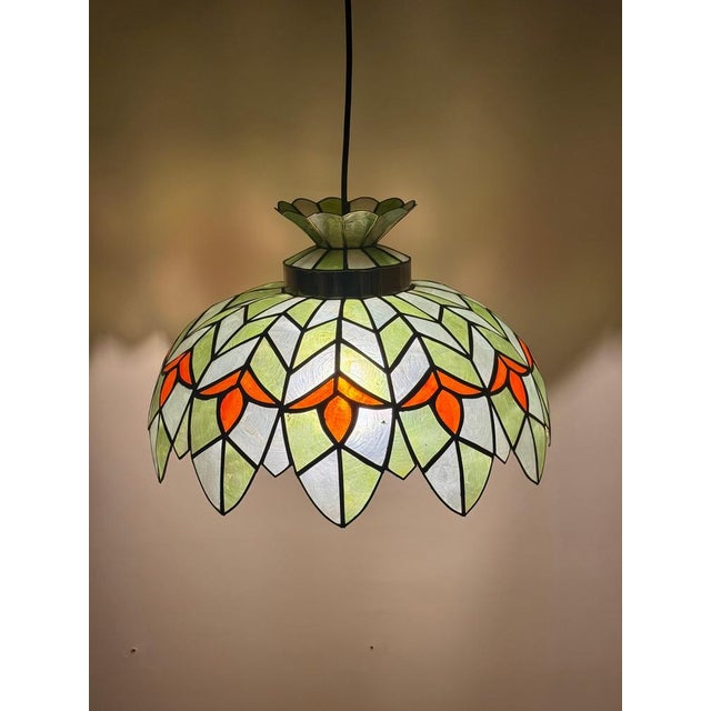 Handcrafted Palm Beach Capiz Shell Lotus Pendant, 1970s For Sale - Image 11 of 15