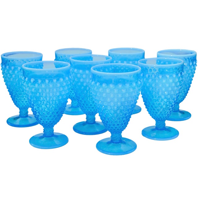 American Mid 20th Century Blue Handblown French Opalescent Glasses- Set of 8 For Sale - Image 3 of 5