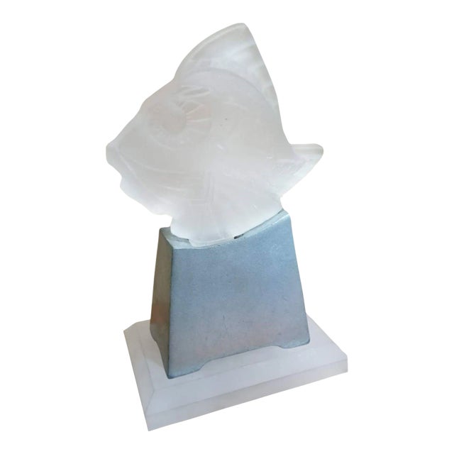 Art Deco Gros Poisson Frosted Art Glass Fish Accent Lamp For Sale