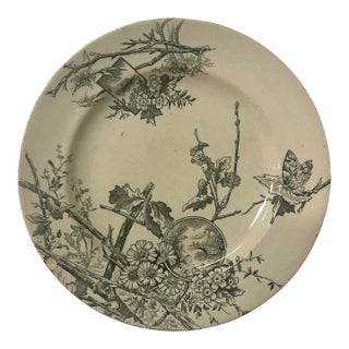 Antique Late 19th Century W&H Aesthetic Movement Green and White Transferware Plate For Sale