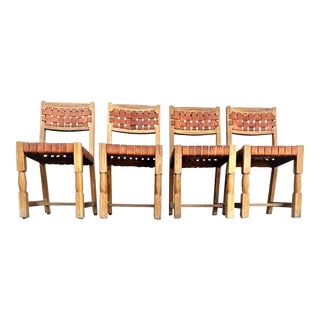 A. Brandt Ranch Oak Fort Worth Set of 4 Dining Chairs - Rare Vintage Find From Mid 20th Century For Sale