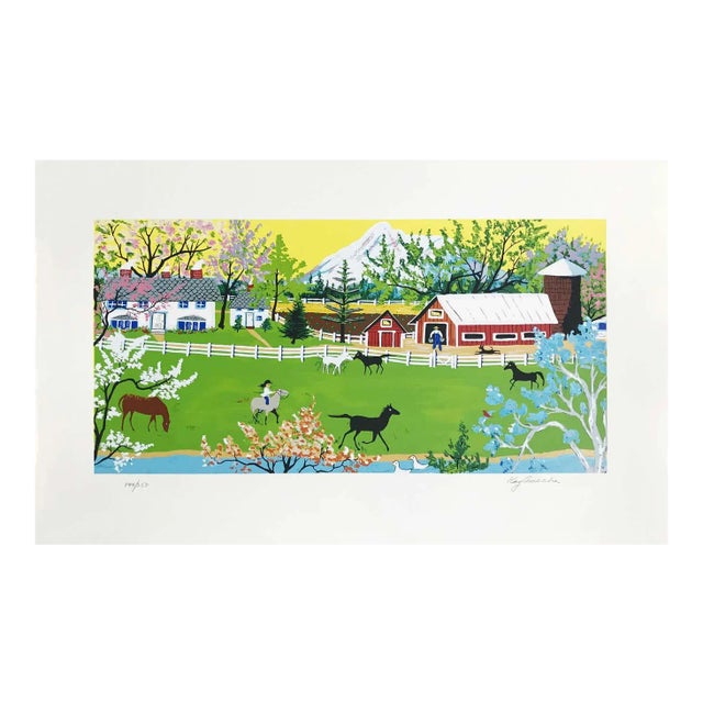 1980s "Mt. Shasta" Folk Art Style Hand Signed and Numbered Serigraph by Kay Ameche For Sale