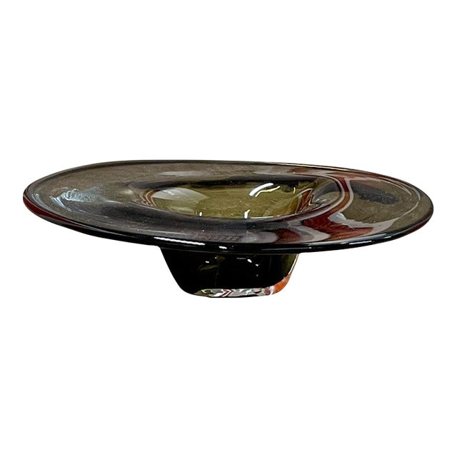 Large Sculptural Vintage Art Glass Vessel in Smoky Topaz | Attributed to Kosta Boda For Sale