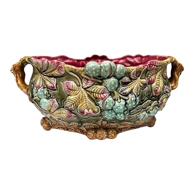 19th Century French Majolica Chesnut Jardinière Onnaing For Sale