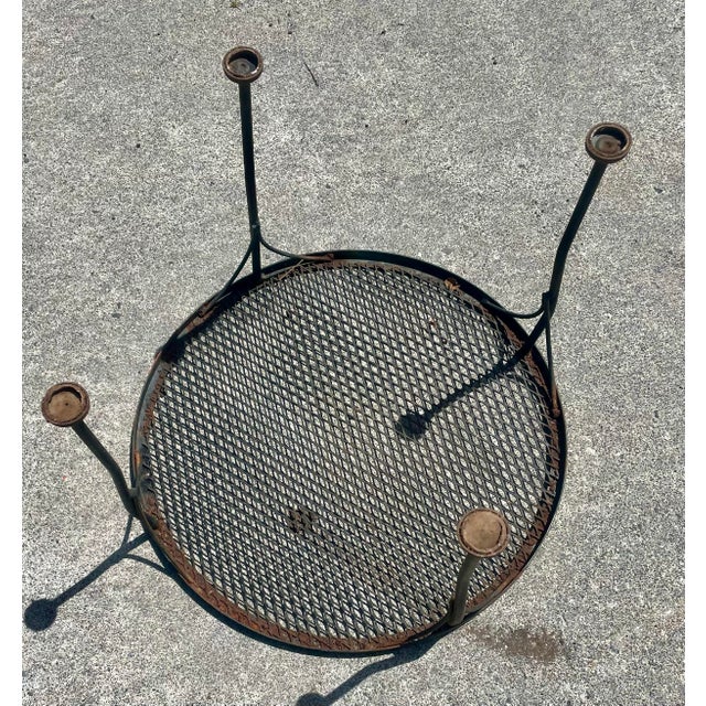 Black Mid 20th Century Woodard Wrought Iron Small Round Occasional Side Garden Patio Table Mesh Top For Sale - Image 8 of 12
