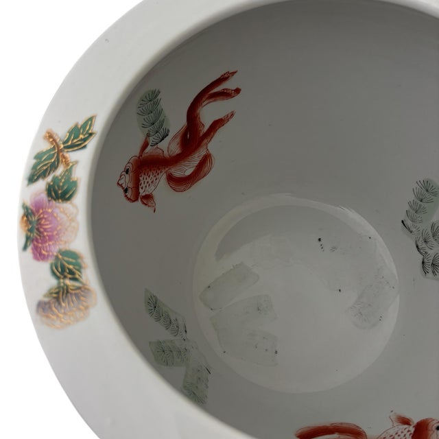 Vintage Chinese Green White Bird Motif Fish Bowl Porcelain Planter Garden Pot For Sale - Image 9 of 10