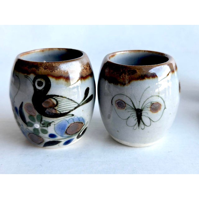 1970s Vintage Tonalá Mexico Ceramic Decanter and Shot Cups, 9 Pieces For Sale - Image 5 of 13
