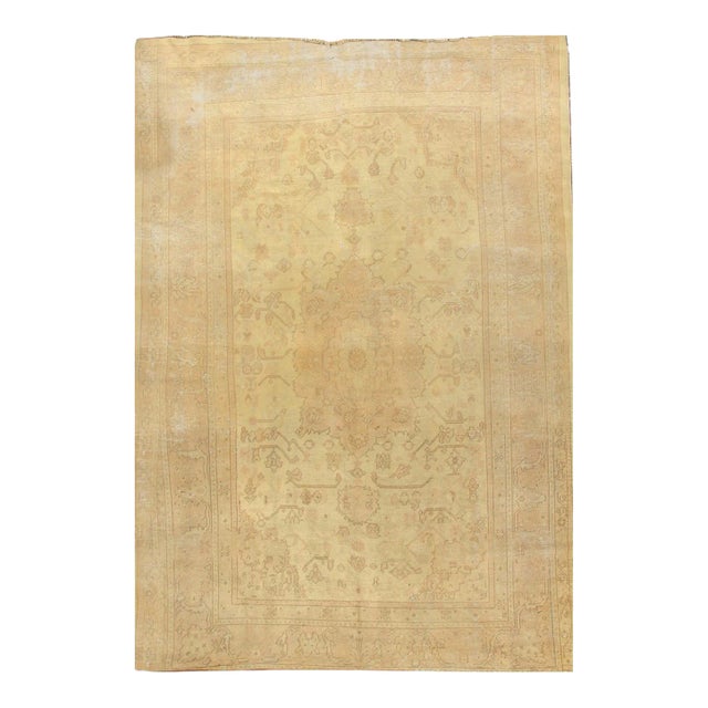 Antique Shabby Chic Beige Oushak Rug, 8'11 X 11'10 For Sale