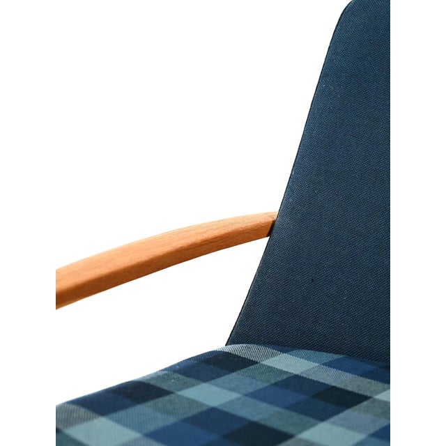 Wood Scandinavian Armchair in Oak and Blue Wool, 1950s For Sale - Image 7 of 12