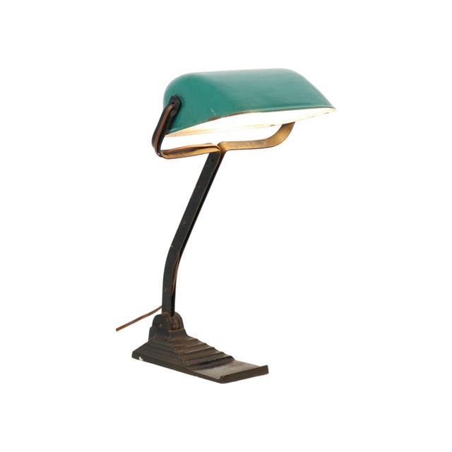 Art deco desk lamp—also known as a notary lamp or banker's lamp—manufactured by the belgian company erpé (model no. 52);...