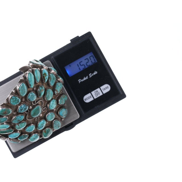 7" Huge 30's-40's Navajo Silver Turquoise cluster bracelet. Fits up to a 7"&lt;br&gt;wrist. ;All precious metals are...