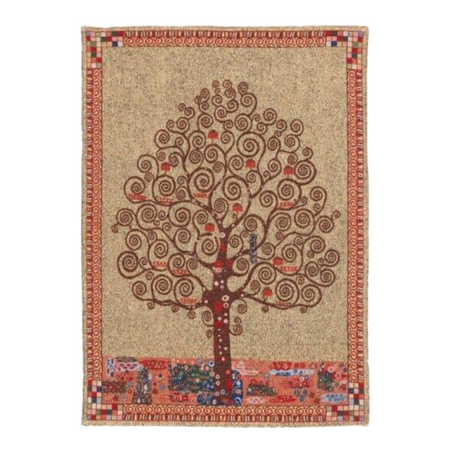 Golden Klimt Tree Loom Woven Tapestry - 176 X 126 Cm (5'9 X 4'2") - Requires Rod Size 3 For Sale