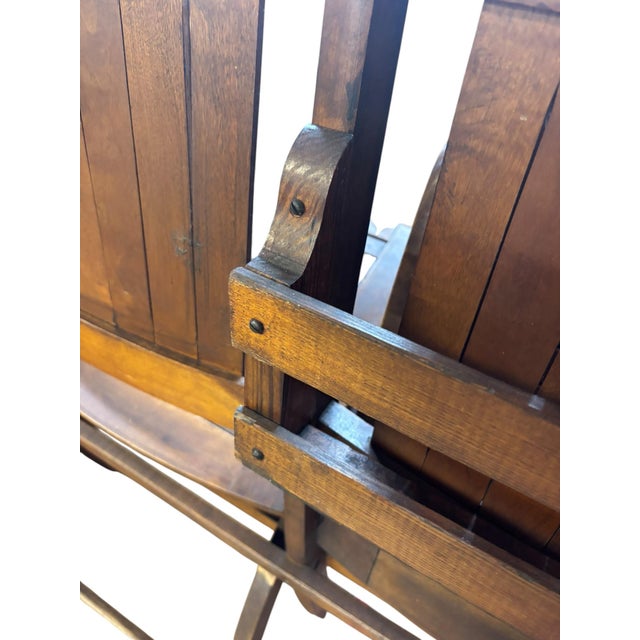Vintage Four-Seat Folding Slatted Wood Bench, Theater, Waiting Room & Industrial Style Seating For Sale - Image 9 of 10