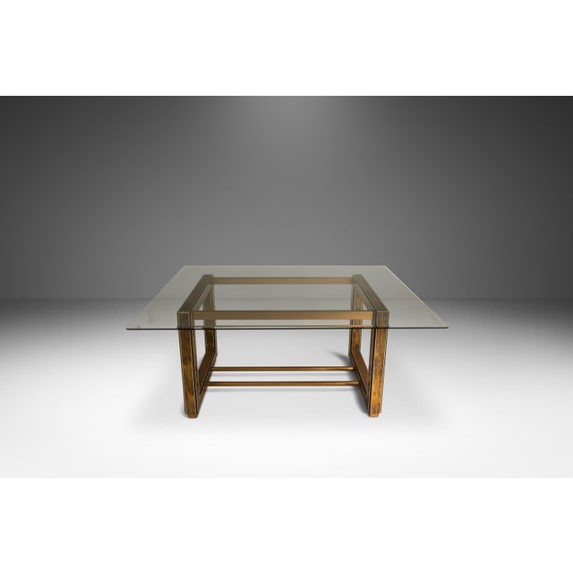 Mid-Century Modern Mid-Century Modern Acid-Etched Brass Desk / Dining Table With Glass Top Attributed to Bernhard Rohne for Mastercraft, Usa, C. 1970s For Sale - Image 3 of 18
