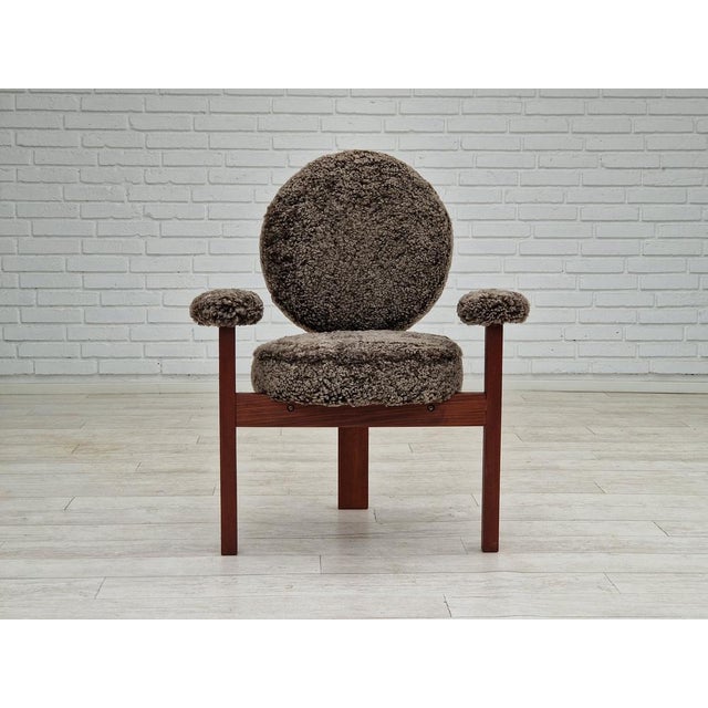 Set of Teak Danish Model Medalie Armchairs in Sheepskin and Teak by Bent Møller Jepsen, 1960s For Sale - Image 10 of 18