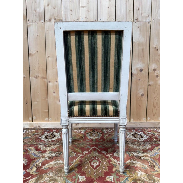 Brown Louis XVI Style Chairs in Painted Wood and Striped Velvet, 1970s, Set of 6 For Sale - Image 8 of 10