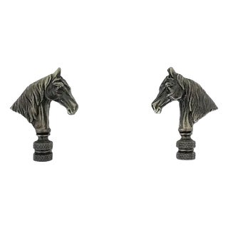 Pair of Horse Head Lamp Finials For Sale