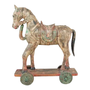 Antique South Asian Polychrome Wooden Oversized Ceremonial Horse From India