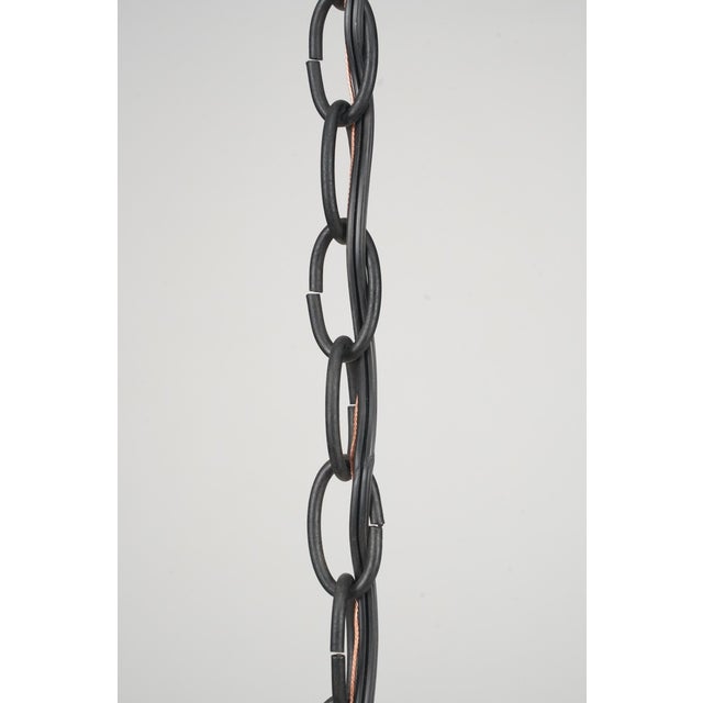 Mid 20th Century Restored Spanish Revival Wrought Iron Opalescent Glass Pendant Light For Sale - Image 12 of 12