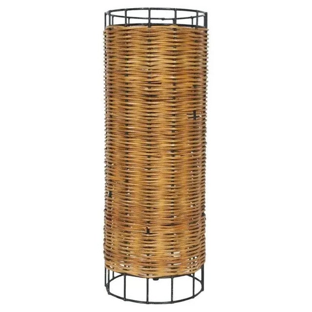 Paul Mayen Habitat Style Black Wire & Woven Rattan Lamp, 1960s For Sale - Image 13 of 13