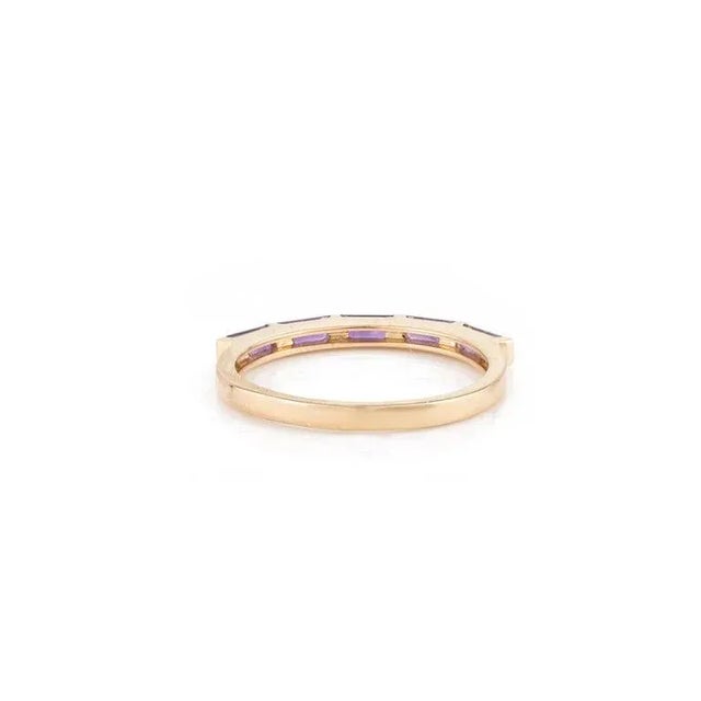 Purple Baguette Cut Amethyst 14k Gold Purple Stacking Band Birthstone Ring Size 7 For Sale - Image 8 of 14