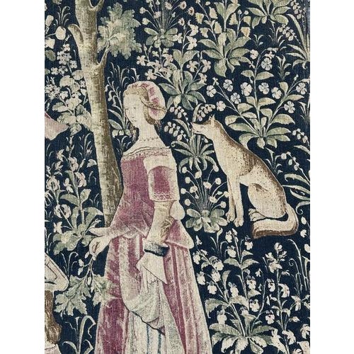 Textile Vintage French Medieval Style Screen Printed Tapestry, 1960s For Sale - Image 7 of 18