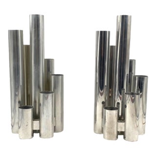 Set of 2 Hollywood Regency Chromed Table Lamps, Sciolari Attributed Italy 1970s For Sale
