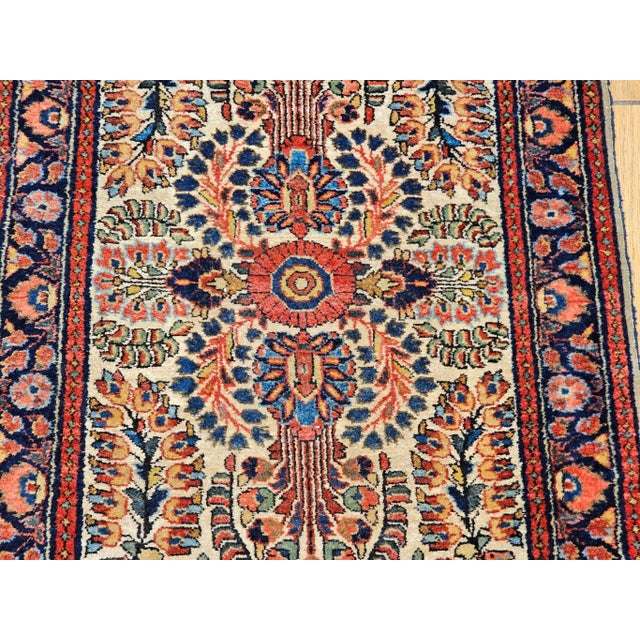 Vintage Persian Sarouk Area Rug, Handwoven Floral Pattern, Ivory & Navy, 2’ X 4’ For Sale - Image 9 of 12