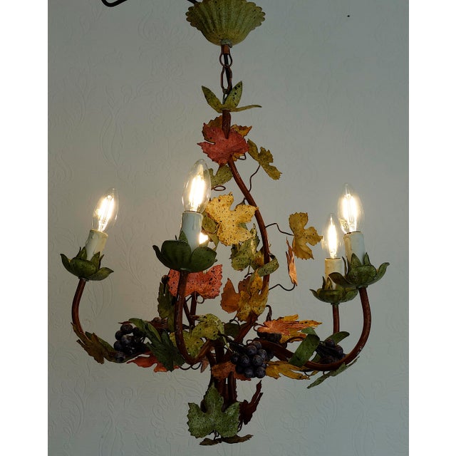 Metal Italian Metal Grapes and Leaves Five-Light Chandelier, 1950s For Sale - Image 7 of 14