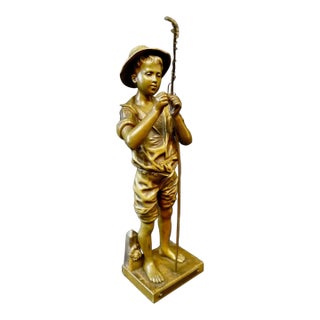 Late 19th Century Boy Fishing bronze by Lavergne For Sale