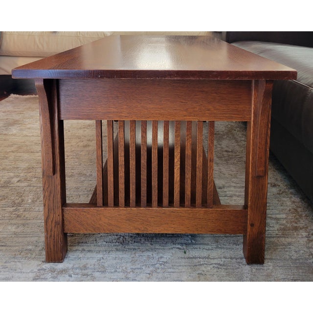 Wood Stickley Mission Collection Oak Spindle 3-Drawer Cocktail Table For Sale - Image 7 of 10