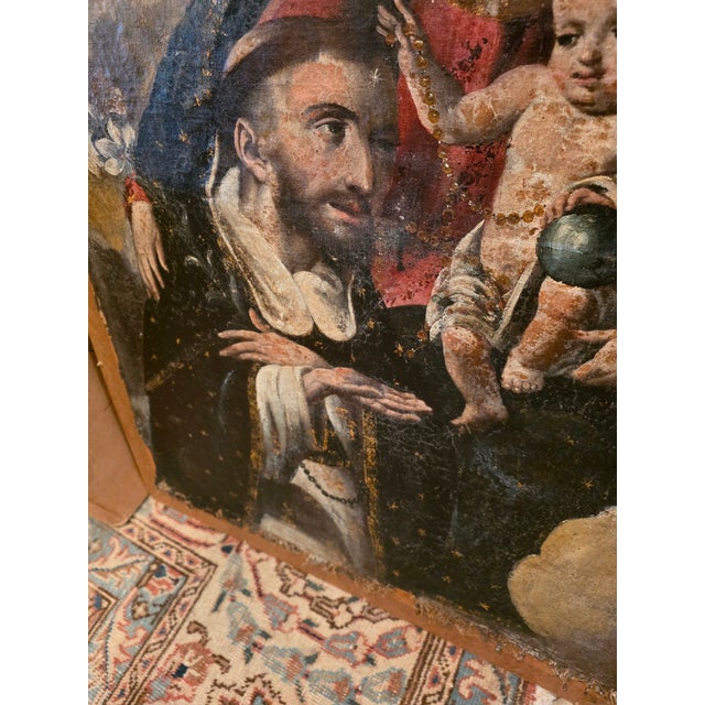 Tan Antique Spanish Colonial Painting on Canvas Under Glass For Sale - Image 8 of 12