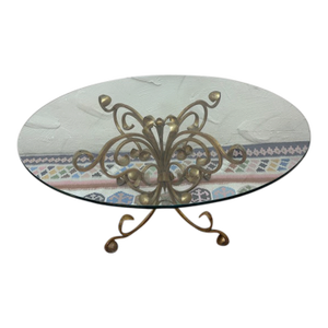 1950s Italian Gold Leafed Wrought Iron Table With Round Glass Top