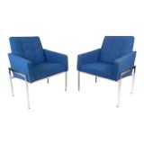 Mid-Century Modern Chrome Frame Tufted Lounge Chairs - A Pair For Sale
