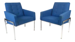 Mid-Century Modern Chrome Frame Tufted Lounge Chairs - A Pair