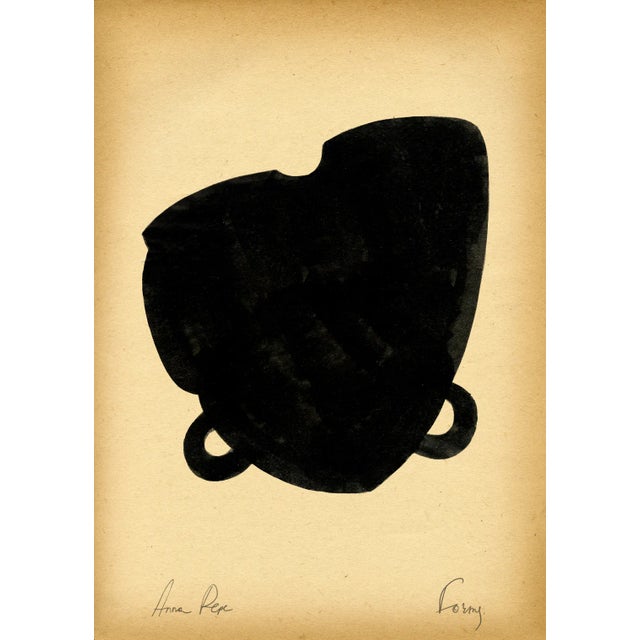 "Forms" Contemporary Minimalist Gouache Drawing on Vintage Paper For Sale