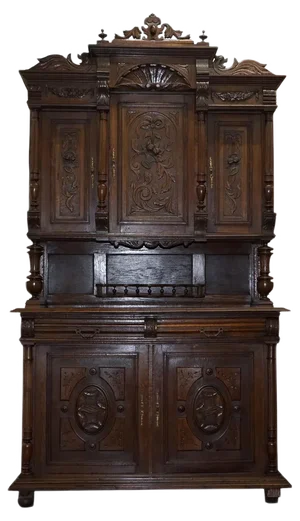 Dutch Hand-Carved Solid Oak Cupboard with Drawers