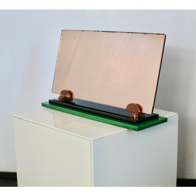 Smoked Mirror, Black Glass and Green Stone Support, France, 1958 For Sale - Image 9 of 15