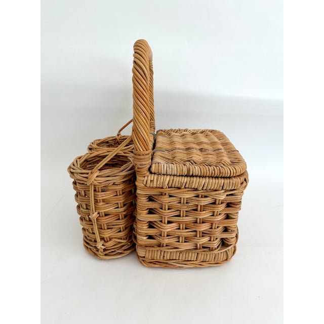 Mid 20th Century Vintage Wicker Wine Picnic Basket For Sale - Image 5 of 9