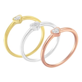 .925 Sterling Silver Diamond Heart Shaped Stackable Promise Ring Set (1/6 Cttw, J-K Color, I1-I2 Clarity) - Size 7 For Sale
