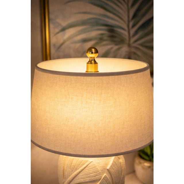 Metal Late 20th Century Hollywood Regency Palm Beach Sculptural Leaf Table Lamp With Linen Shade For Sale - Image 7 of 12