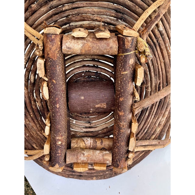 Vintage French Folk Art Adirondack Style Grapevine Gathering Basket With Double Handles, Mid-Century Rustic Market Basket 24” Wide For Sale - Image 14 of 18