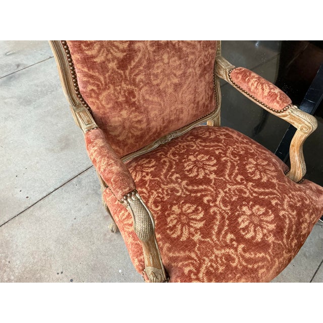 1980s William Switzer Cerused Carved Fruitwood French Louis XV Style Arm Chair For Sale - Image 5 of 14