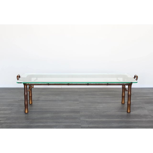 Late 20th Century Vintage Faux Bamboo Coffee Table With Glass Top For Sale - Image 5 of 7