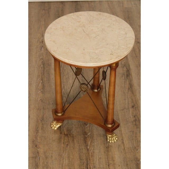 Vintage Neo Classical Style Round Marble Top Brass Footed Side Table For Sale - Image 4 of 13