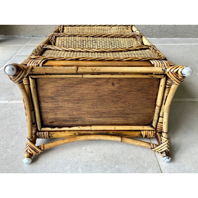 Mid 20th-Century Stylishly Functional Bamboo & Rattan 3-Tier Catchall "Basket" Media Storage Stand For Sale - Image 11 of 12