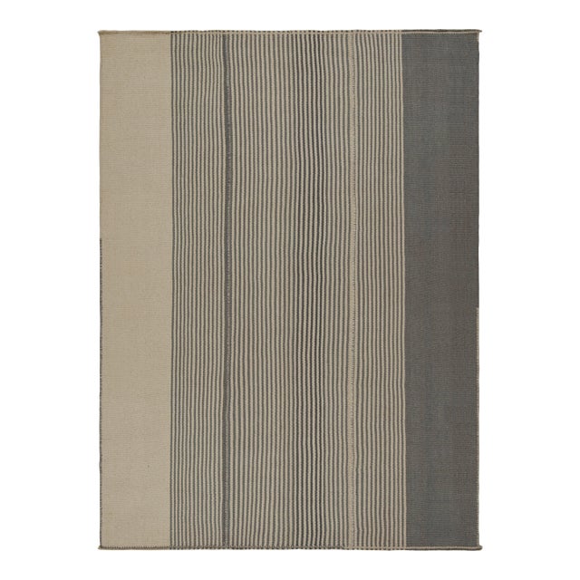 Rug & Kilim’s Contemporary Kilim, With Vertical Stripes in Beige and Brown For Sale