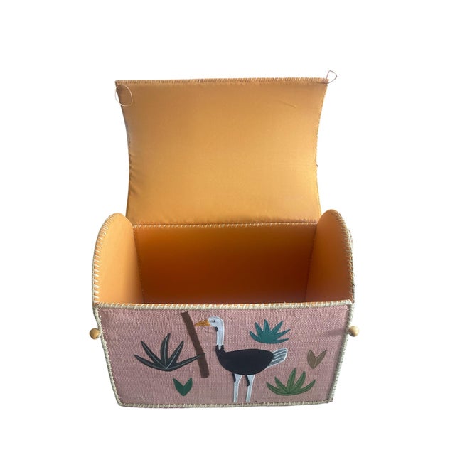 2020s Whimsical Hand-Painted Woven Straw Toy Trunk For Sale - Image 5 of 8