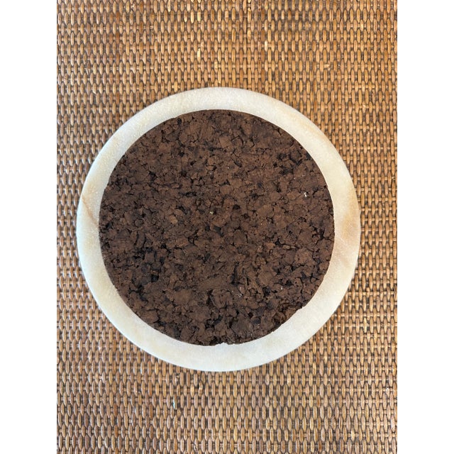 Wood Vintage 1970’s Handcarved Wood Bowl With Cork Lined Marble Top For Sale - Image 7 of 15